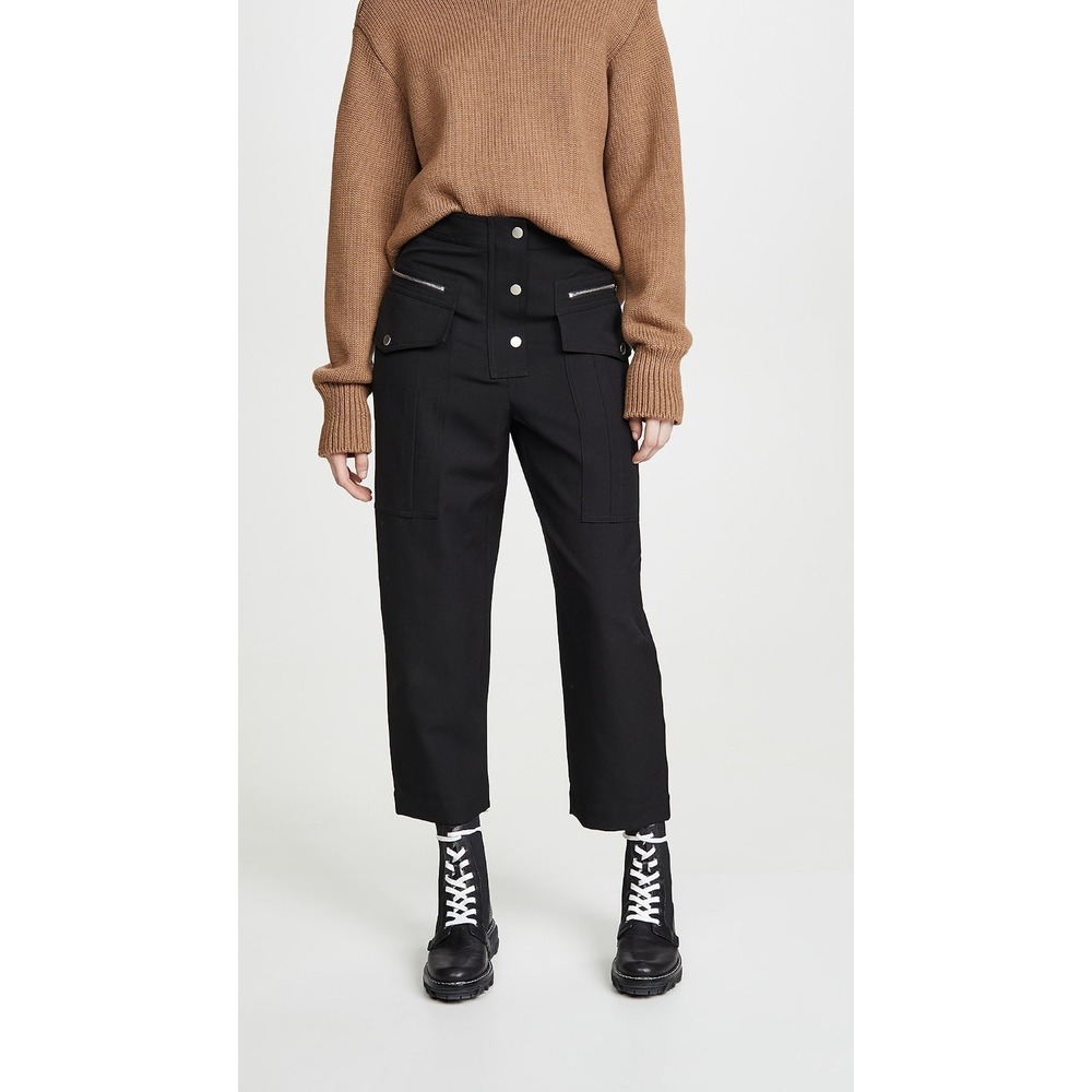 3.1 Phillip Lim Cargo Pants Black Wool Snap Front Utility Trousers Size 8